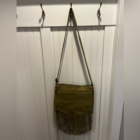 Sundance Catalog Olive Suede Leather Fringe Shoulder Bag - Picture 1 of 8